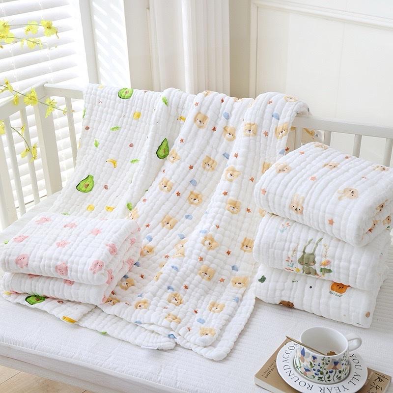 Khăn Tắm Đa Năng Trẻ Em Vải Xô Nhăn 6 Lớp Mềm Thấm Hút Cho Bé Sơ Sinh KT 110-110cm