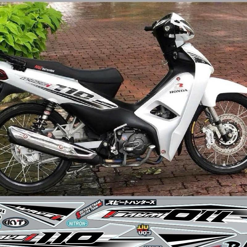 Nhãn dán xe wave A 110 tem rời trắng đen đơn giản decal chống nước độ bám dính cao