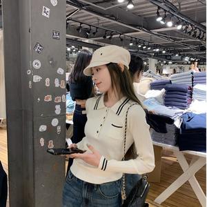 Women's Polo Neck Long Sleeve Knit Sweater, High-End Colorblock Design, Fall & Winter New Arrival, Casual Bottom Layer Top 9324# Knitwear Womenswear Basic Fitted Minimalist