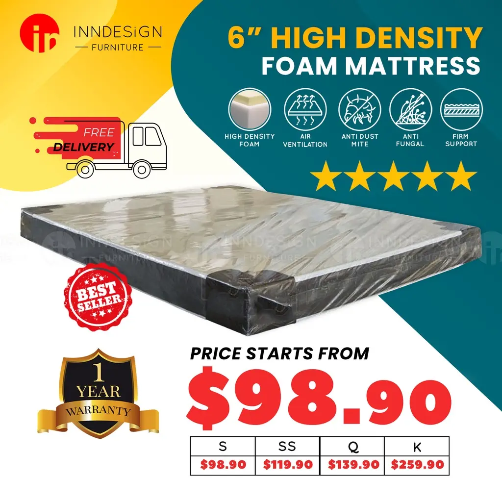 [LOCAL SELLER] ESSENTIAL 6" FOAM HIGH DENSITY FOAM MATTRESS (FREE DELIVERY)