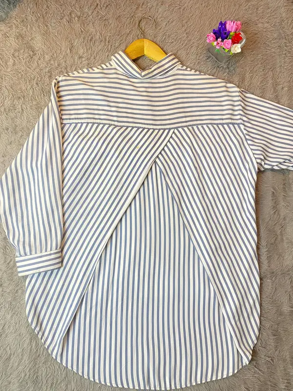 Kemeja Blouse Rayon Salur Stripe Wanita Oversize Silang Belakang Baju Atasan Nyaman viral korean outfit 3