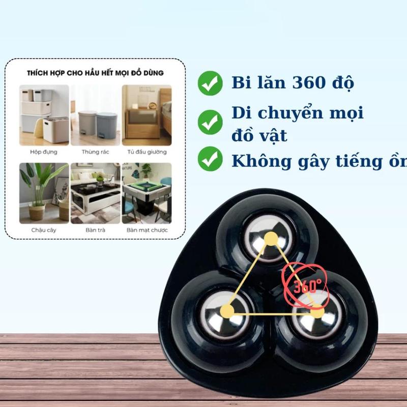 Bộ 4 Bánh Xe di chuyển đồ xoay 360°, gồm 3 Bi thép không gỉ, Di chuyển mọi đồ…