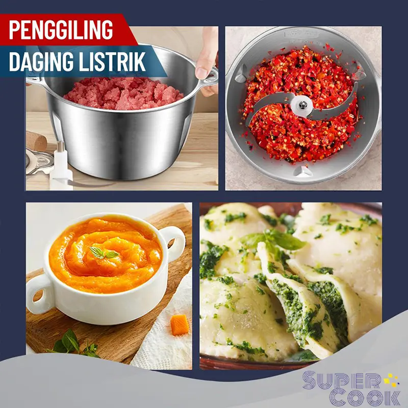 COD Supercook Blender Chopper Stainless Steel 2L Penggiling Bumbu Daging Sayur Buah / Food Processor 6