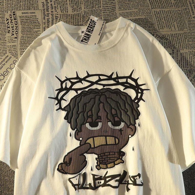 Áo Thun Ngắn Tay Chân Dung Hip Hop 100% Cotton Áo Unisex Dáng Rộng Phong Cách Instagram Mùa Hè 0