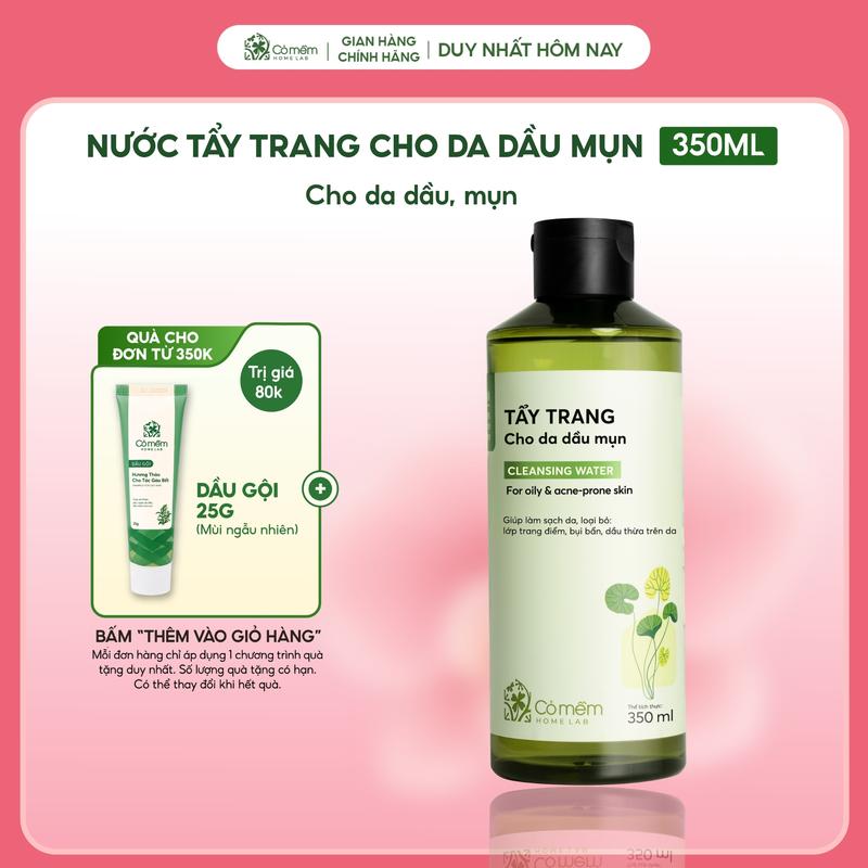 Nước Tẩy Trang Cho Da Dầu Mụn Cỏ Mềm 350ml Chiết Xuất Rau Má Giúp Làm Sạch Sâu Dầu Nhờn, Lớp Trang Điểm Hỗ Trợ Giảm Mụn