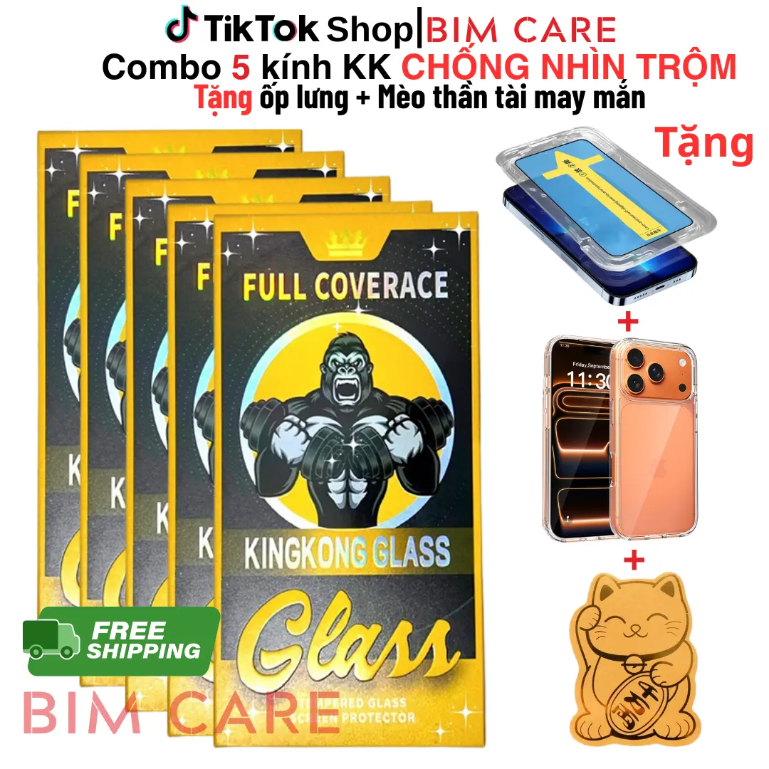(CHỐNG NHÌN TRỘM) Kính Cường Lực Glass Chống Nhìn Trộm Cho iPhone Có Khung Tự Dán Tại Nhà Tặng 1 Ốp Trong Chống Sốc + 1 Mèo Thần Tài May Mắn khi mua combo 5 BIMCARE