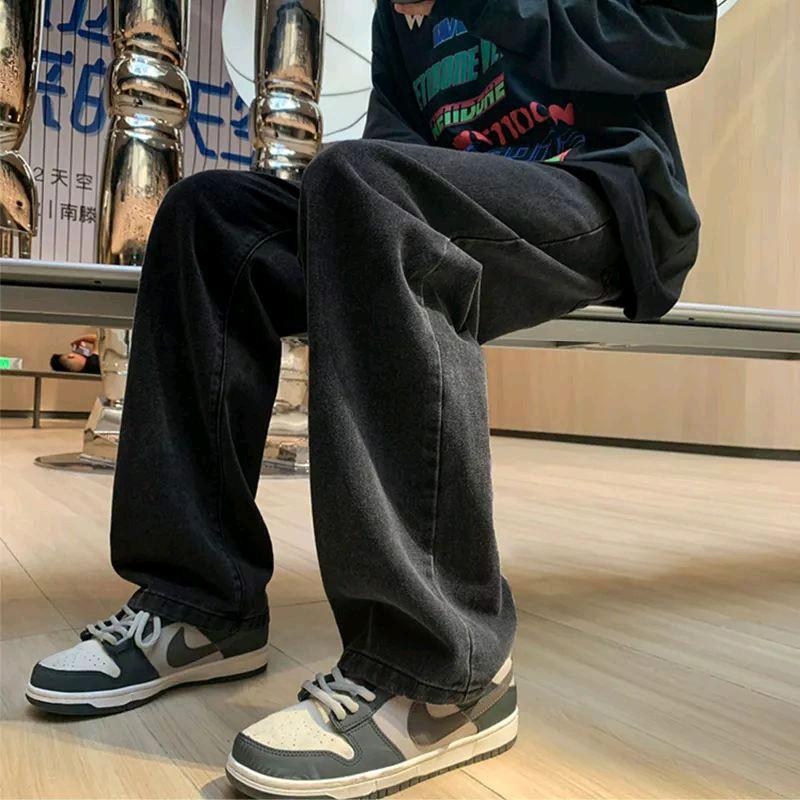 Celana Panjang Pria Jeans Loose Pant Korean Style Gombrang Hitam Muda Tebal Distro 9