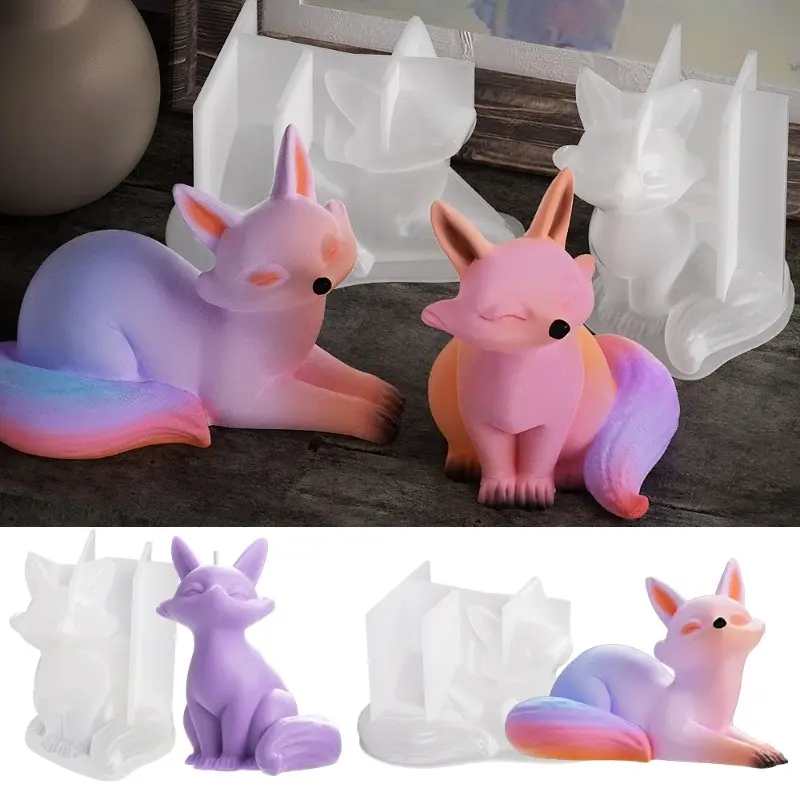 DIY Crystal Dropper 3D Cartoon Little Fox Fragrant Candle Gypsum Epoxy Resin Silicone Mold