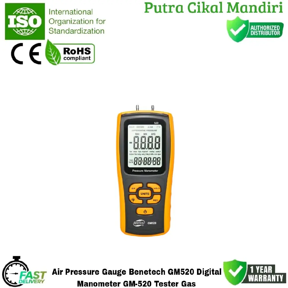 Air Pressure Gauge Benetech GM520 Digital Manometer GM-520 Tester Gas
