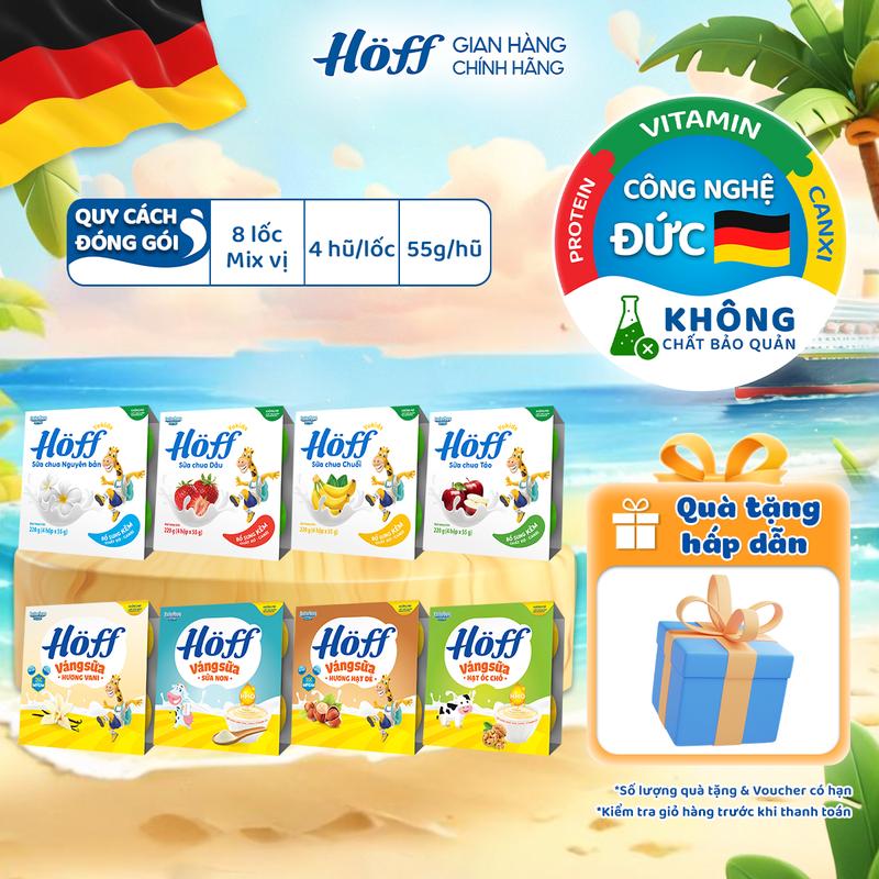 Combo Sữa chua váng sữa Hoff Mix vị bổ sung: Canxi, Kẽm, HMO, MFGM, vitamin, men vi sinh cho bé 8 LỐC (32 hộp)