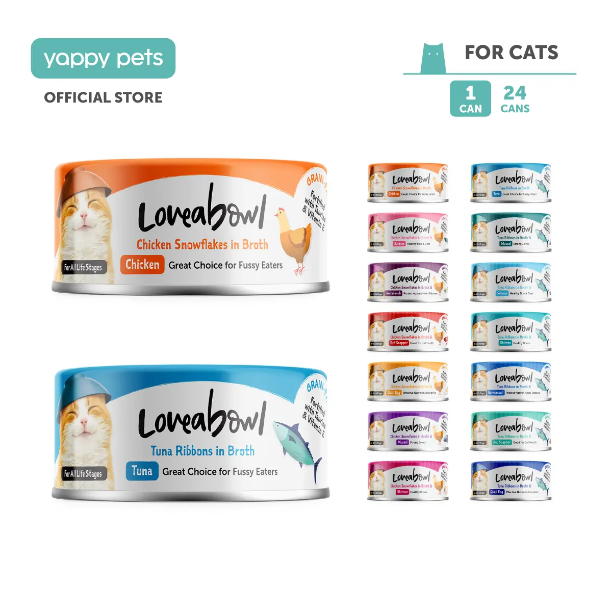 Loveabowl Broth Cat Wet Food 70g | Meal Topper, Grain Free, Chicken Snowflakes Tuna Ribbons Salmon Barramundi Quail Egg Red Snapper Shirasu Mussel