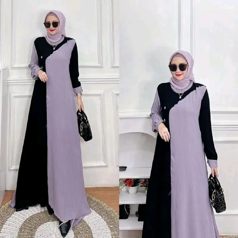 Gamis Dewasa Gamis Crinkle Airflow Baju Muslim Dewasa  Kondangan Pesta Wanita Kain Lembut Nyaman Tebal Dress Lebaran Syari Zipper Mewah Panjang 2