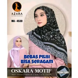 Azara Printing Hijab Segiempat Motif Azara no Logo Kemasan Pouch Bahan Voal Premium