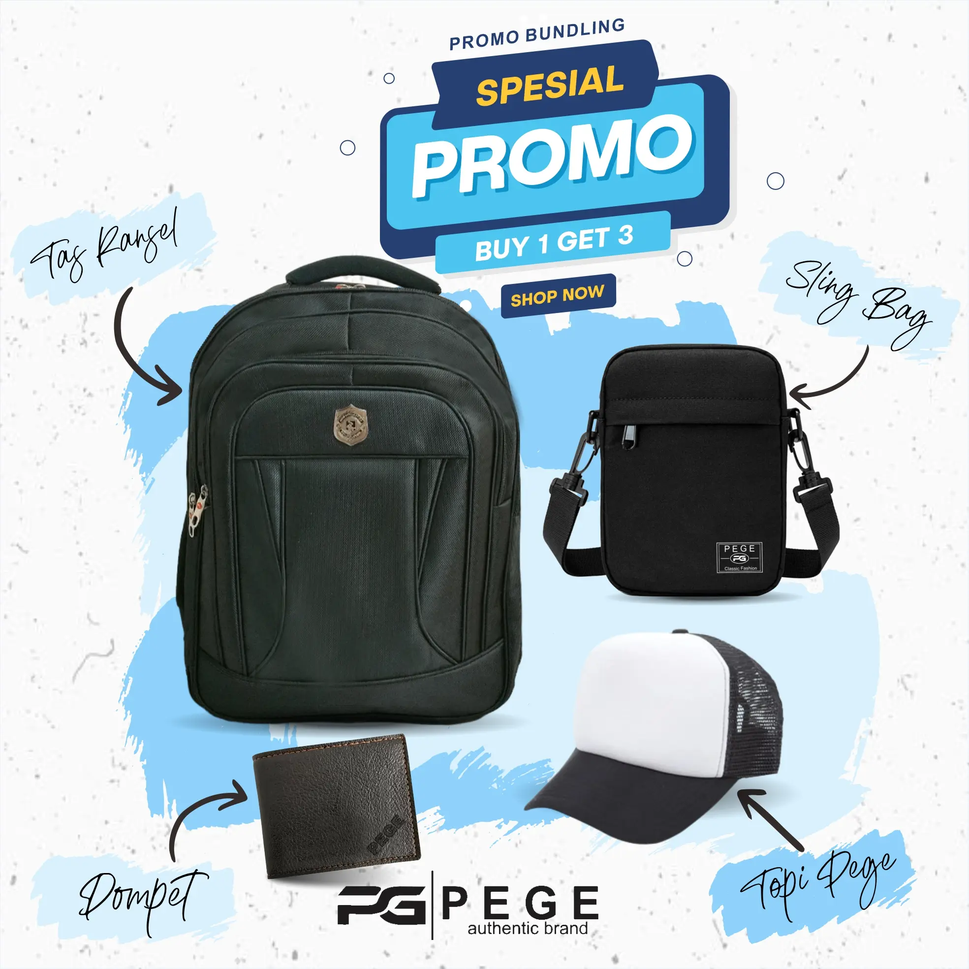 COMBO Super Hemat Ransel Pria Buy 1 GET 4 Topi Dompet Slempang-PG BUNDLING 08