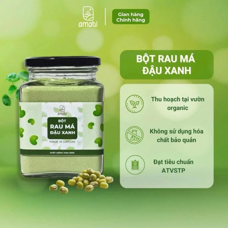 Bột rau má đậu xanh ORGANIC Không Đường AMABI hộp 500g Bột pha rau má thanh nhiệt Đắk Lắk quà tặng người thân