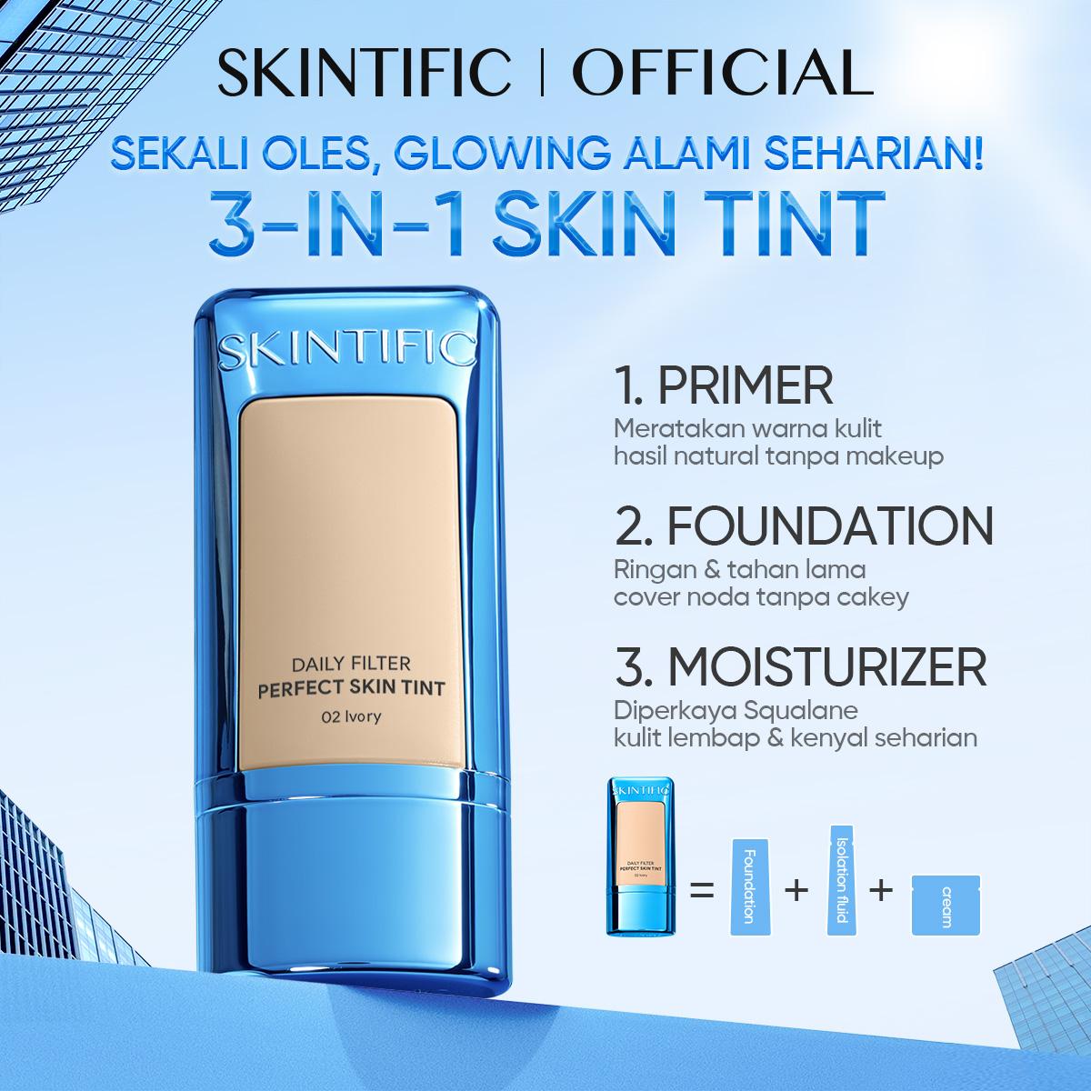 【New】SKINTIFIC 2pcs Makeup Skintint + Glowing Serum Spray 50ml Glowing Seharian, Gak Takut Kusam! |  Skin Tint: Meratakan warna kulit & bikin cerah natural , Glowing Serum Spray: Melembapkan