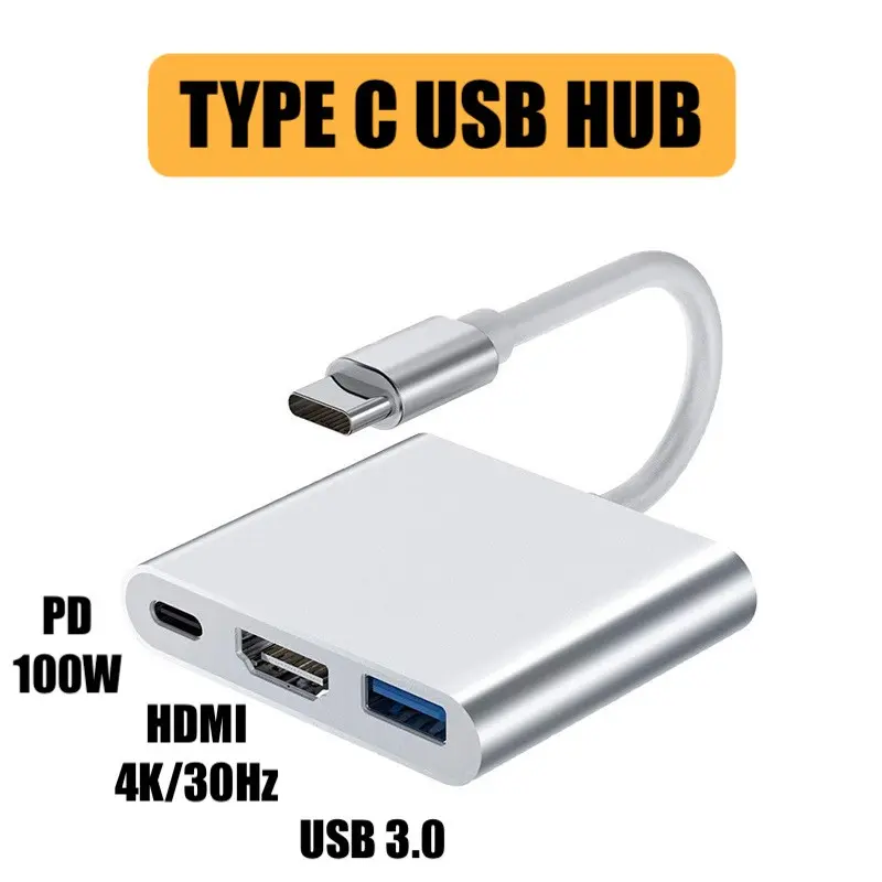 USB C OTG Hub Adapter 3 in 1 Multiple Type C to HDMI USB 3.0 PD Charger