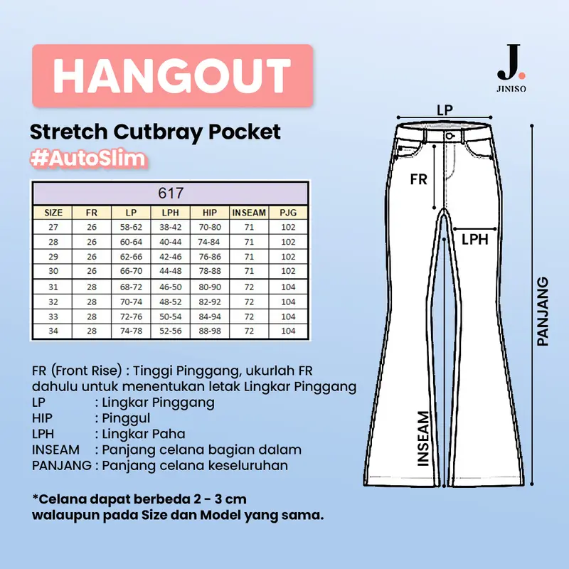JINISO HANGOUT - 617 Ultra Cutbray Stretch Highwaist Celana Jeans Wanita 1