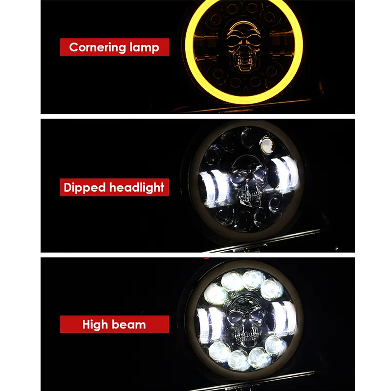 COD Lampu Tembak Daymaker Tengkorak 7 Inch LED Bulat Lampu Tembak Tengkorak 40 Watt Lampu Daymaker Tengkorak 12 LED 4