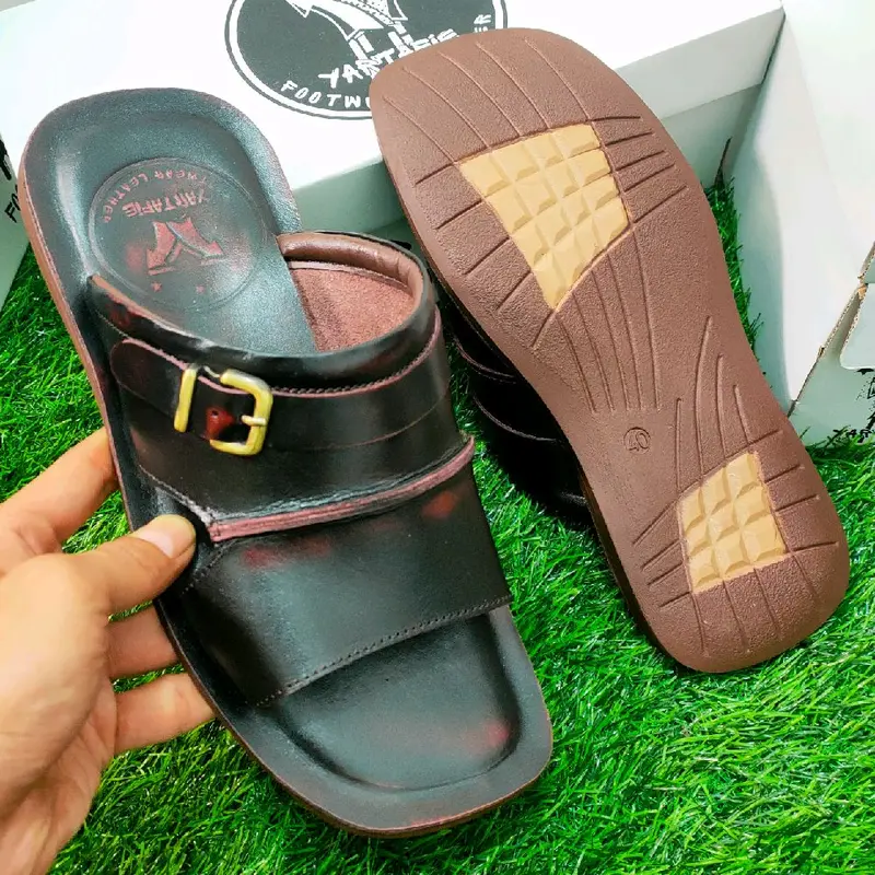 SANDAL YARTAFIE - SANDAL KULIT PRIA - KULIT SAPI ASLI 100% - YARTAFIE 007 ( PRODUKSI SENDIRI ) sandal selop kulit bp2 Sendal kasual Slop Slide Casual Slip On Fashion antislip standar cowok Gesper hitam outdoor 7