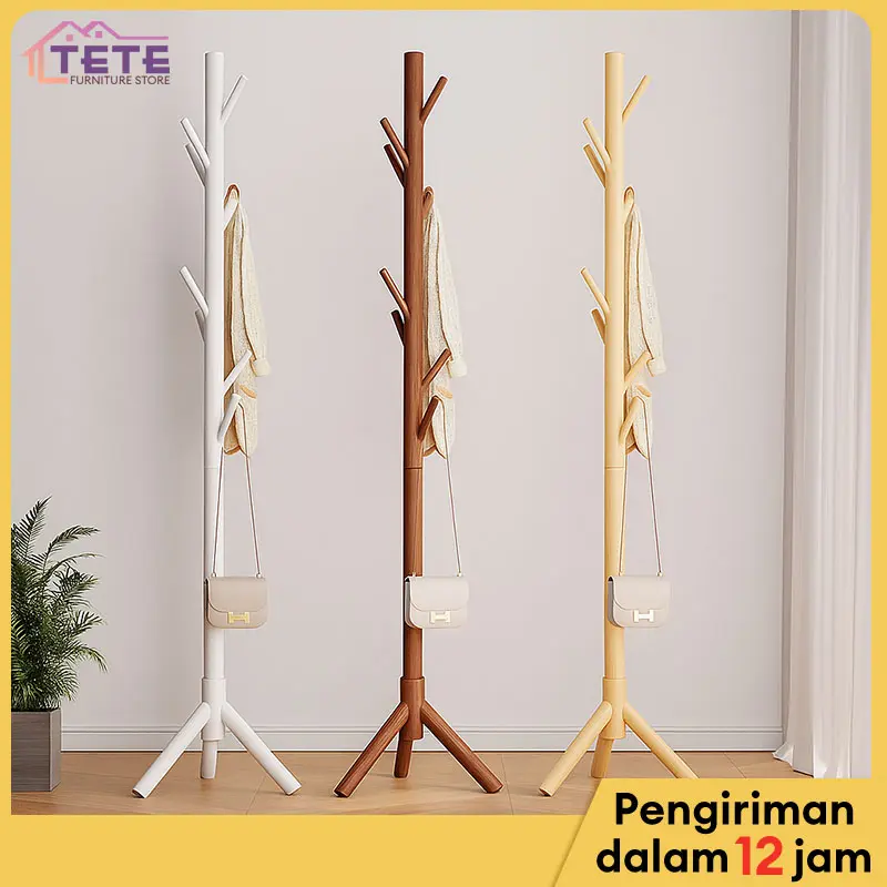 TETE(TOK）-Rak Mantel Kayu Rak Gantung Baju Kayu Stand Hanger Rak pengeringan Rak Mantel Kayu Gantungan Topi