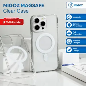 Migoz MagSafe Case Clear Hybrid Bumper untuk iPhone 11 12 13 14 15 16 17 Pro Max & Plus Series