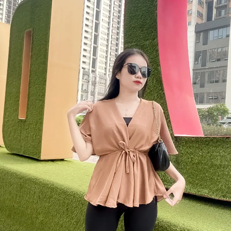 Cessie blouse Rempel wanita polos cringkle airflow casual serut rample Santai Baju Atasan Crinkle Panjang Nyaman 4