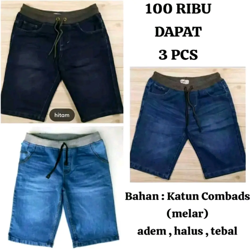 PAKET 100RB ISI 3PCS/CELANA PENDEK JEANS DEWASA MURAH Denim Cowok Distro Hitam Muda Pria