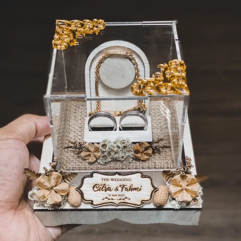 (READY STOCK) Kotak Perhiasan Cincin dan Gelang / Ringbox Cincin dan Gelang Rustic Kayu Akrilik + Custom Nama