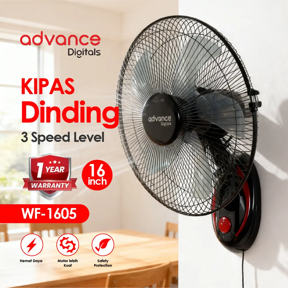 Advance (WF1605) Kipas Dinding dengan Kecepatan Turbo bergaransi resmi Advance digitals Mesin