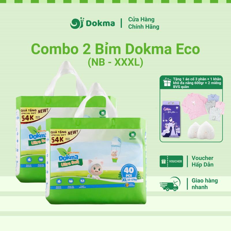 [MUA 1 TẶNG 3] Combo 2 Bịch Bỉm Tã Dokma ECO Siêu Thấm Hút Mềm Mại Thoải Mái Cho Bé Tiết Kiệm Cho Mẹ Bịch 60 Miếng