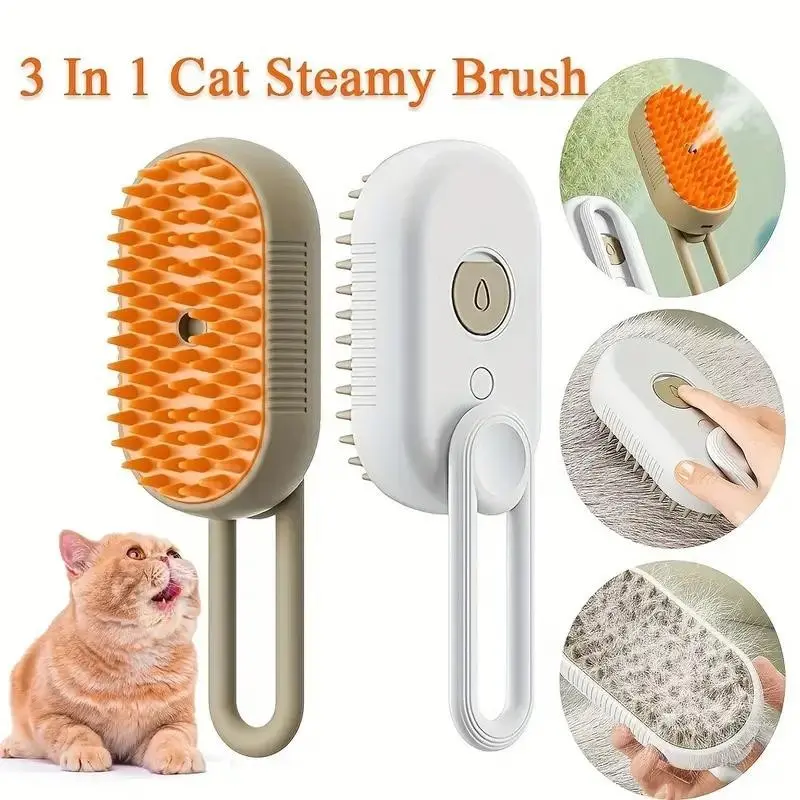 3 in 1 Pet Electric Steam Brush Cat and Dog Cleaning Spray Massage Grooming Comb Retractable Handle Pet Hair Removal BeautyBrush