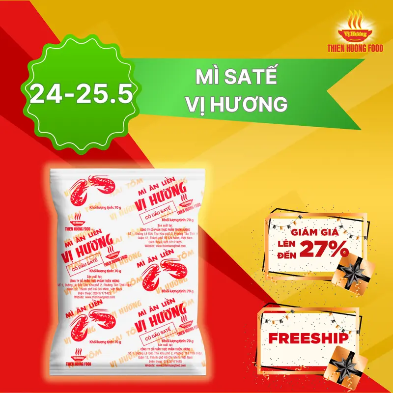 Thùng 30 Mì giấy 2 tôm Satế hành Vị Hương 70g/ gói 0