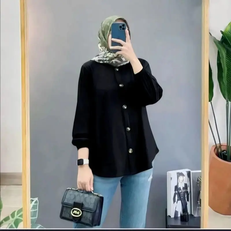Baju Atasan kemeja Crinkle Airflow - atasan wanita jumbo ful kancing 4