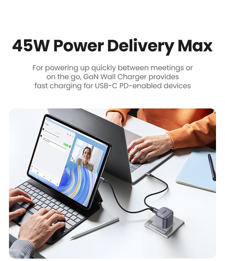 Product Introduction of UGREEN GaN 45W Fast Charger Foldable Fast Charging Suppor PD QC PPS SKU: 90399 3