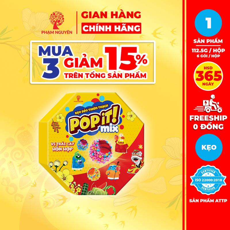   MUA 3 GIẢM 15%  HỘP QUÀ TẾT 2026  Hộp Kẹo dẻo thiên thạch Mix vị - bát giác POPIT 112.5g 