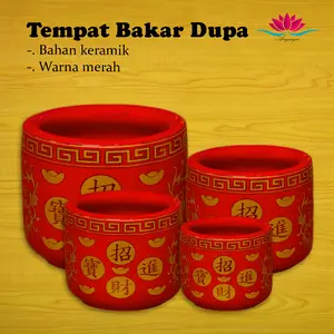 Tempat Bakar Dupa / Tempat Dupa Hiolo Bulat Keramik Merah
