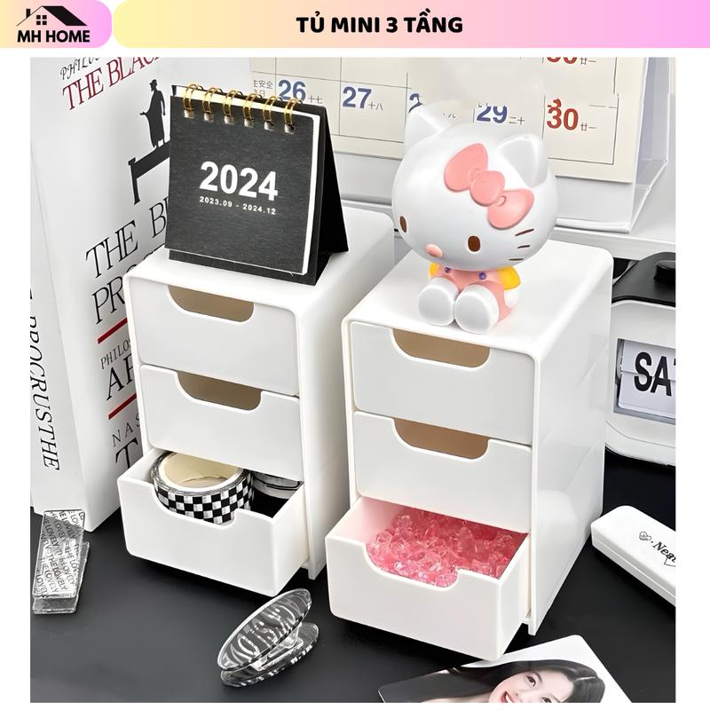 Tủ Mini 3 Ngăn Kéo Xinh Xắn Decor Trang Trí Bàn Học, Đựng Trang Sức, Đồ Dùng Văn Phòng Gọn Gàng