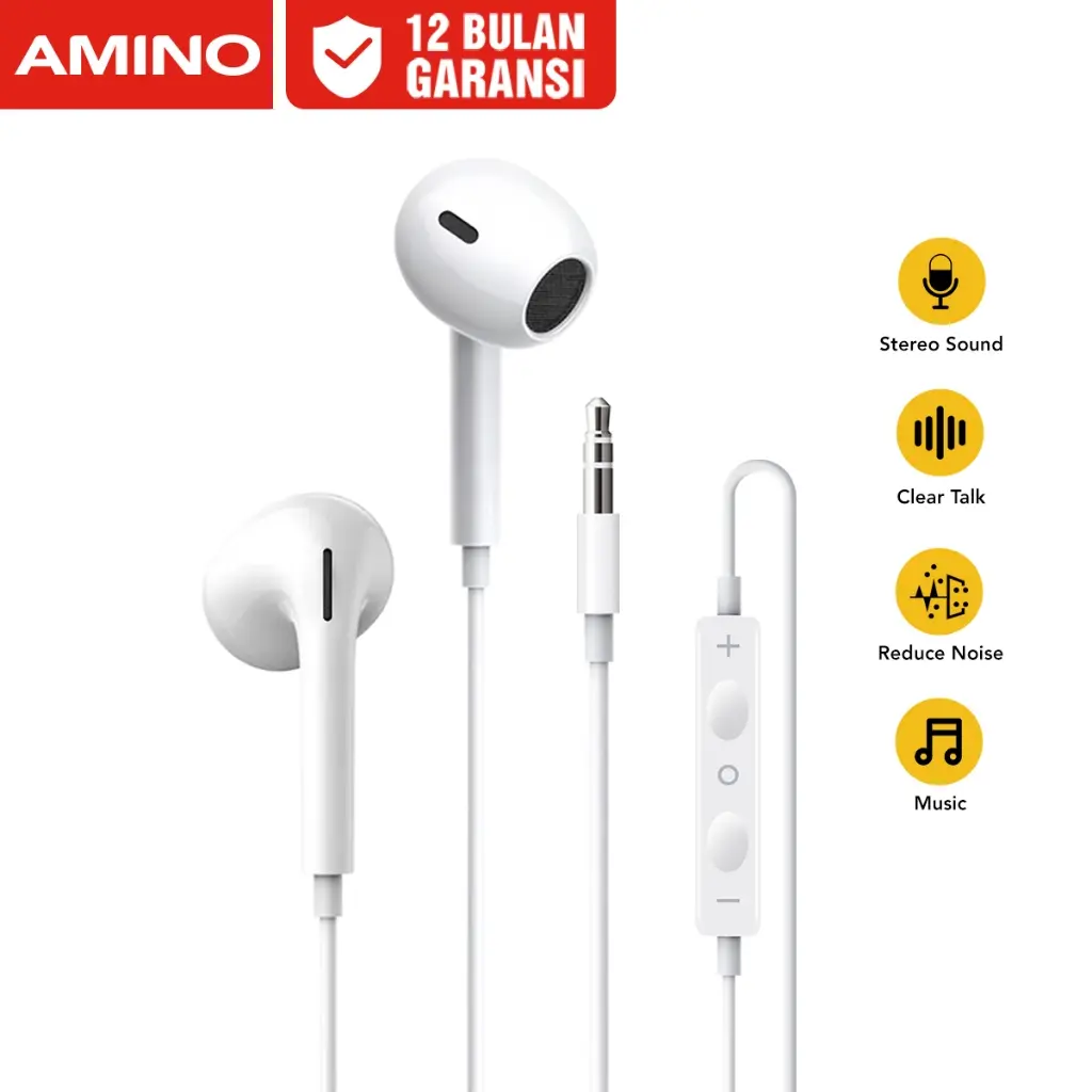 AMINO 3.5mm Jack Headset Handsfree EP07 lubang Jack Stereo Wired In Ear Earphone MIC Bass Android Compatible For  samsung xiaomi oppo infinix huawei vivo Peredam Kebisingan