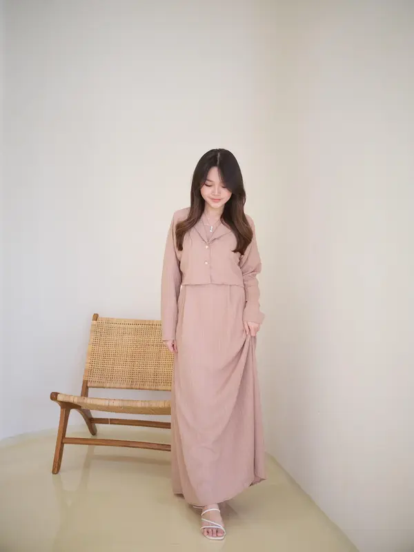 Nara Long Dress One Set Blazer / Casual Dress Wanita Pinggang Karet / Gamis Dress Blazer 5