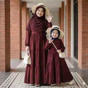 1 - 12 Tahun Baju Gamis Anak Kakak Adik Burgundy Mahogany Emerald Perempuan Bahan Rayon Baju Lebaran Remaja Tren 2026 18 pilihan warna