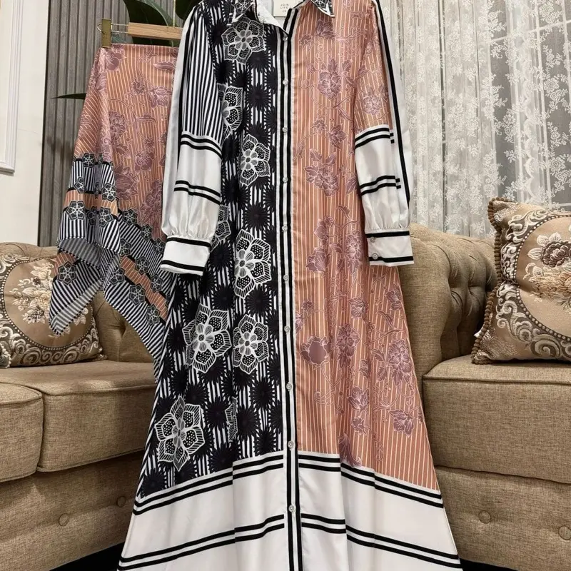 GAMIS SET HIJAB MOTIF CANTIK ELEGAN Muslim Dress Wanita Kancing GAMIS SET HIJAB MOTIF CANTIK ELEGAN Muslim Dress Wanita Kancing