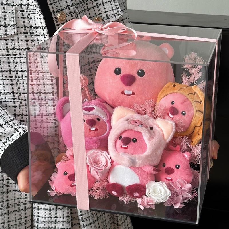 sét bó hoa kèm gấu loopy capybara Hellokitty Stitch quà tặng người yêu sinh nhật Thú Nhồi Bông Thú Bông gau bong