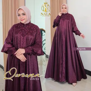 Nalafashion Qweena Dres Daniela silk jaguar mix tille chery blosom Ziper Depan Aksen Rempel tangan pergelangan tangan smoke bawah lebar