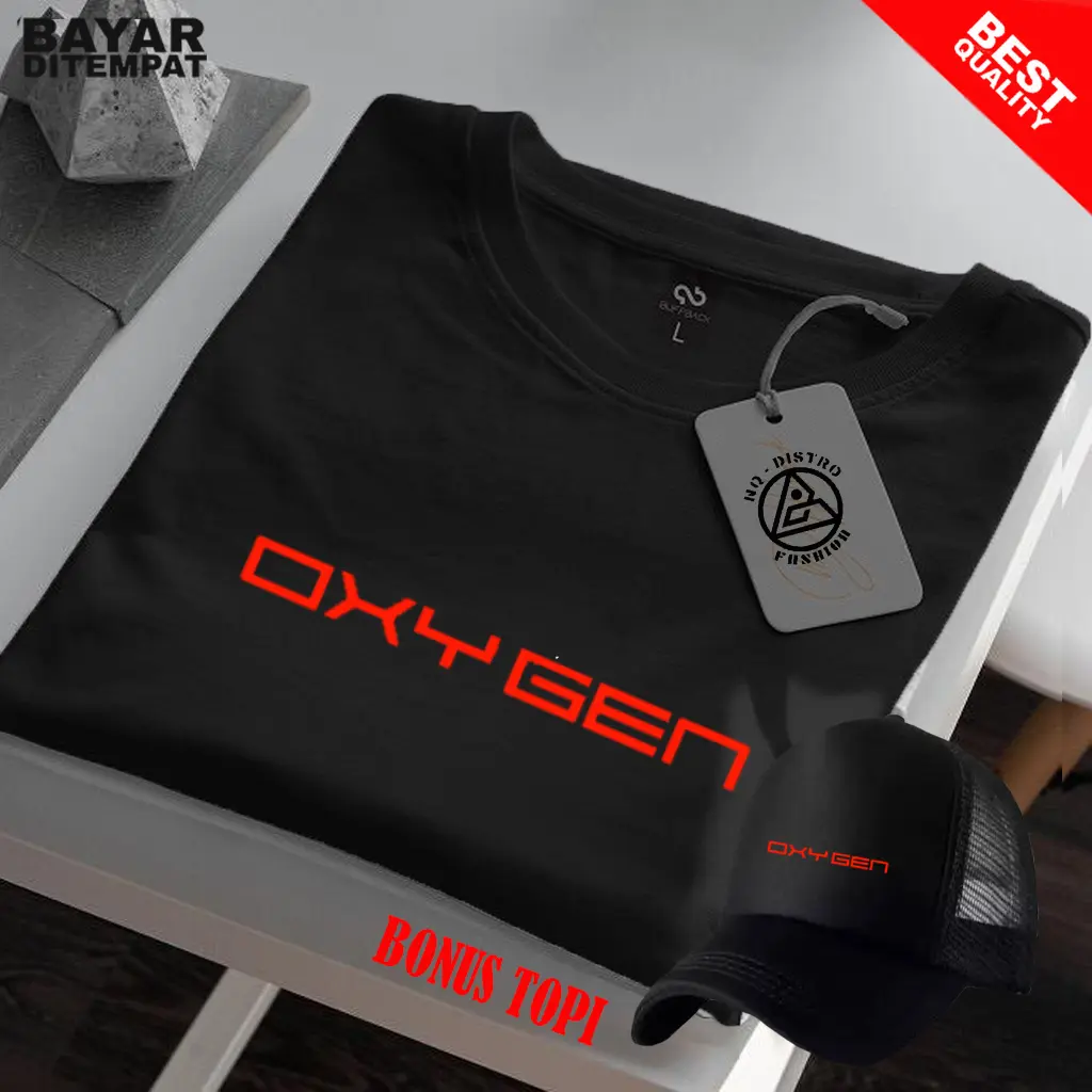 COD Baju Distro-BONUS TOPI Baju Kaos  OXG text merah/ Baju Kaos Pria Lengan Pendek / TShirt Distro Cotton Combed 30s Premium Keren Hitam Polos