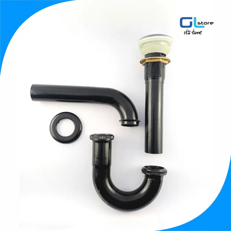 GLS SIFON LEHER ANGSA AFUR WASTAFEL Hitam Stainless Steel 1 1/4 inchi Model Tekan Ring Pengencang Tembaga & Karet Seal Hitam Putih DSL
