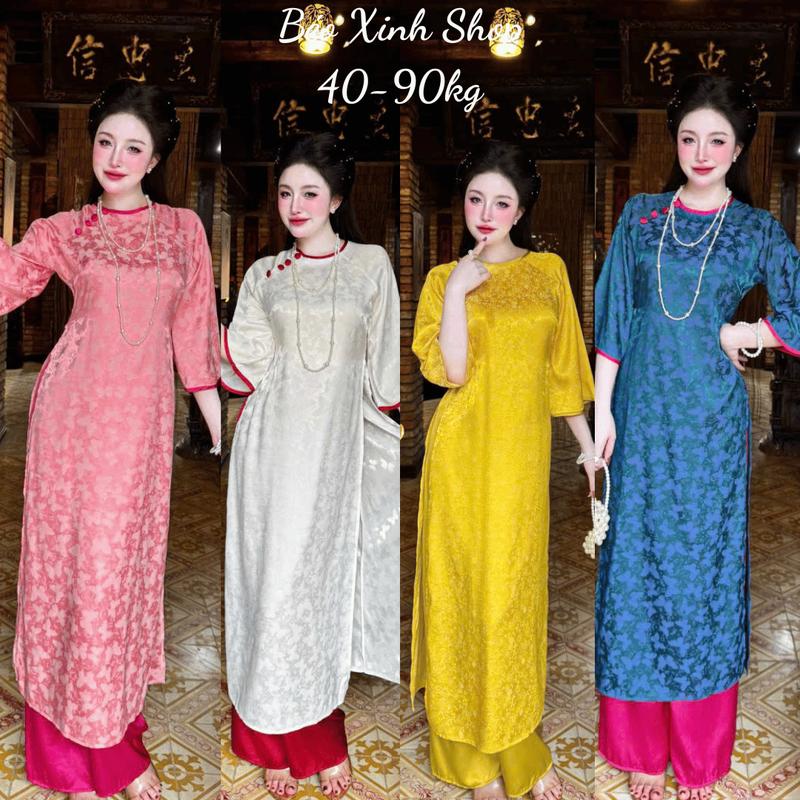   Tết 2026  Áo Dài Cách Tân Phối Nút Bọc Vải Gấm 2 Da Cao Cấp Quần Vải Latin Cao Cấp Thanh Lịch Bigsize 40-90Kg Béo Xinh Shop - A.1688 