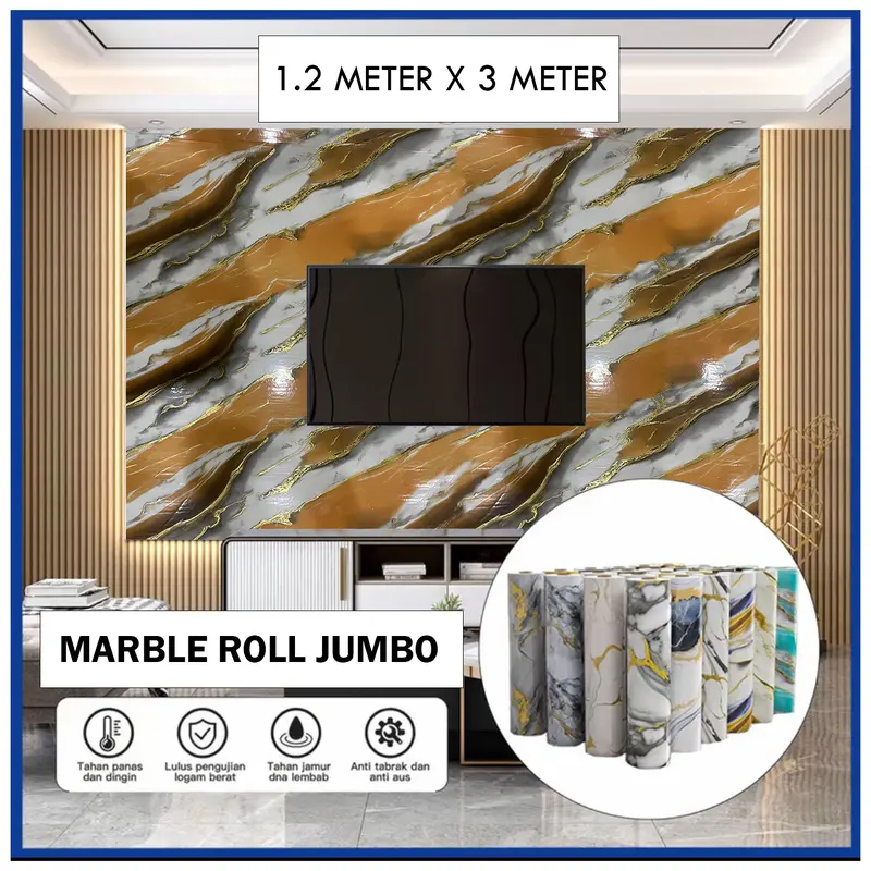 Wallpaper Foam PVC Marmer 1 Roll 1.2m x 3m Motif Marmer Stiker - Marble Glossy 8