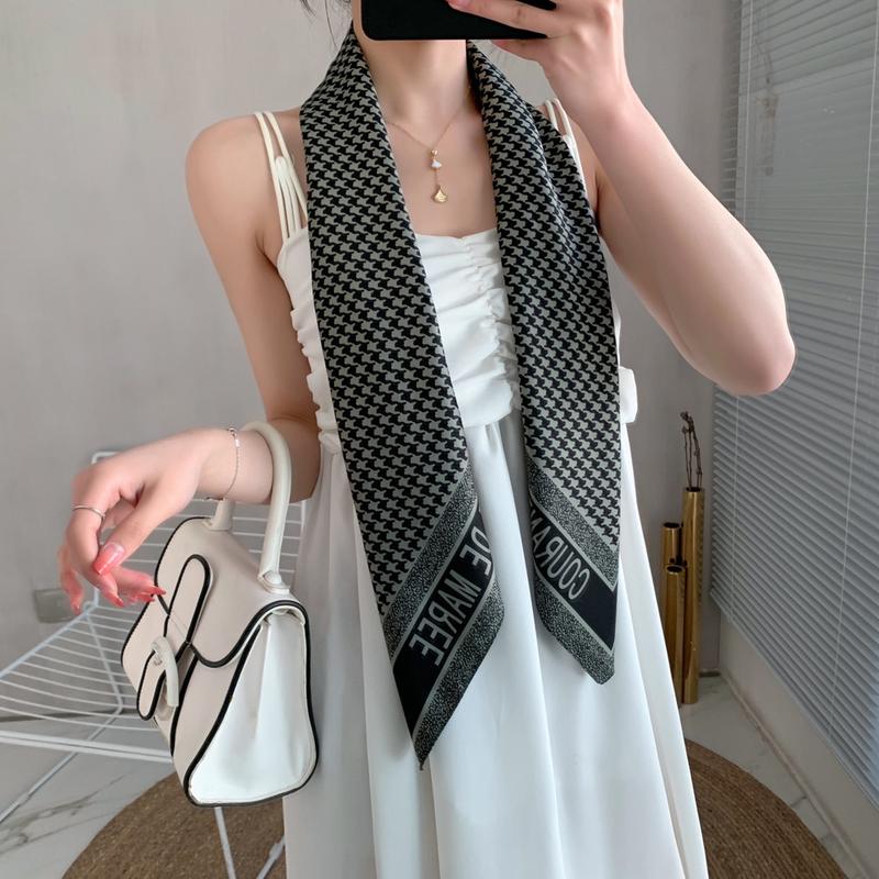 Khăn Quàng Cổ Vuông Giả Lụa, Dệt Chéo, 35,4 inch (90cm), In Hình, Thoáng Khí, Chống Trượt, Khăn Xếp, Khăn Choàng Thời Trang, WJ1007-27 1