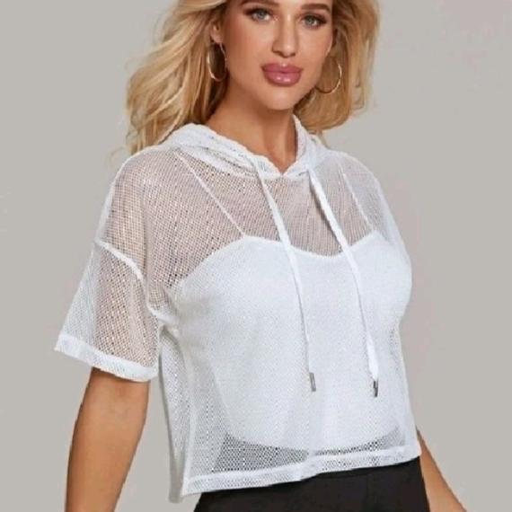 Blouse Jaring Wanita Korean Style Kaos Jaring Croptop Hodie Crop 3/4 Kaos Olahraga Korean Style Baju Olahraga Sport